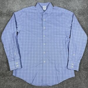 Brooks Brothers Shirt Men's 15.5 35 Blue Plaid Slim Fit‎ Long Sleeve Button Up